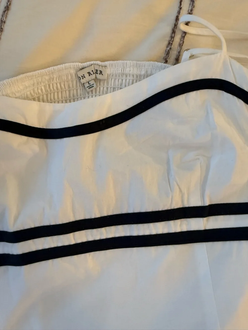 Piper White Sundress with Navy Stripe Detail - Picture 4 of 5